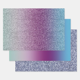 Girly Aqua Paarse Mint Pink Glitter ombre Inpakpapier Vel