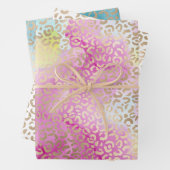 Girly Aqua Roze Geel Goud Luipaard Print Inpakpapier Vel (In situ)