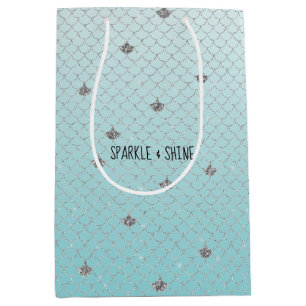 Girly Aqua Silver Glitter Sparkle Mermaid Medium Cadeauzakje