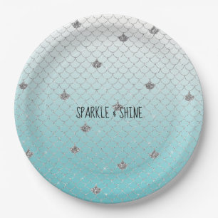 Girly Aqua Silver Glitter Sparkle Mermaid Papieren Bordje