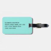 Girly Aqua Turquoise Damask White Ribbon met naam Bagagelabel (Achterkant horizontaal)