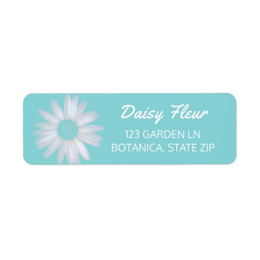 Girly Aqua Turquoise | Waterverf Bloemen Daisy Etiket (Voorkant)