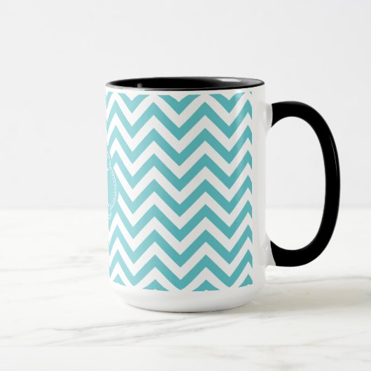 Girly Aqua White Chevron Stripes Monogram Mok (Rechts)