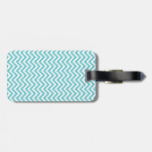 Girly Aqua Witte Chevron Strepen Monogram Bagagelabel (Achterkant horizontaal)