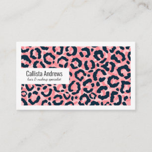 Girly Artsy Pink Blue Leopard Animal Print Visitekaartje