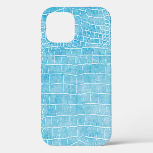 Girly Baby Blue Faux Crocodile Leather iPhone 12 Hoesje