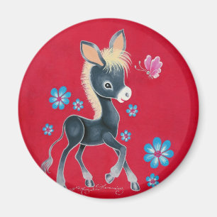 Girly Baby Donkey met bloemen Magneet