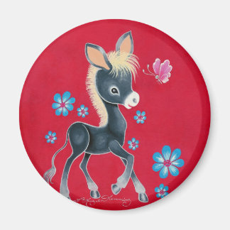 Girly Baby Donkey met bloemen Magneet