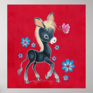 Girly Baby Donkey met bloemen Poster