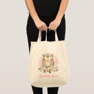Girly Baby Owl Waterverf Blush Pink Floral Tote Bag