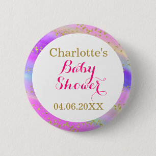 Girly Baby shower Colorful Unicorn Gold Glitter Ronde Button 5,7 Cm
