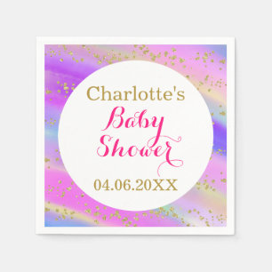 Girly Baby shower Colorful Unicorn Gold Glitter Servet