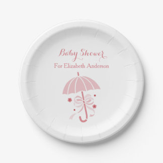 Girly Baby shower Cute Pink Umbrella met Bow Papieren Bordje
