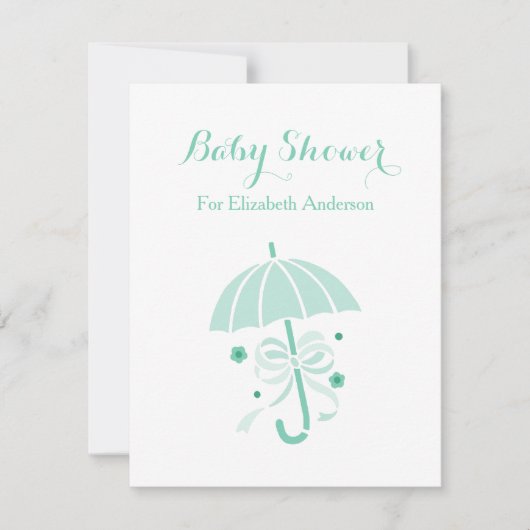 Girly Baby shower Leuke Mint Groene Paraplu en Boo Kaart (Voorkant)