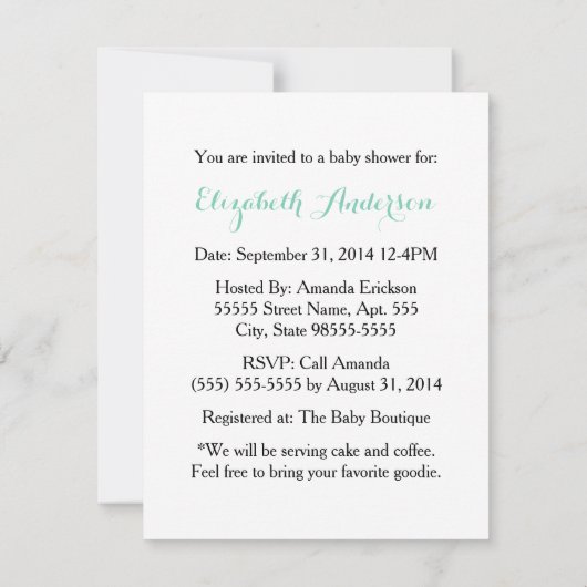 Girly Baby shower Leuke Mint Groene Paraplu en Boo Kaart (Achterkant)