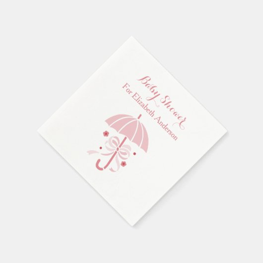 Girly Baby shower Schattigee roze paraplu met boog Servetten (Hoek)