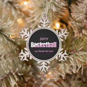 Girly Basketbalster Roze Typografie Tin Sneeuwvlok Ornament