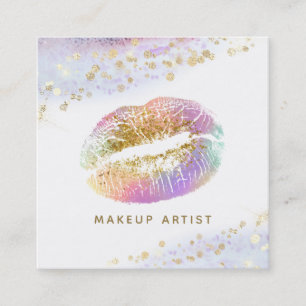 ** Girly Beauty Gold Pastel Glitter Lips Make-up Vierkante Visitekaartje