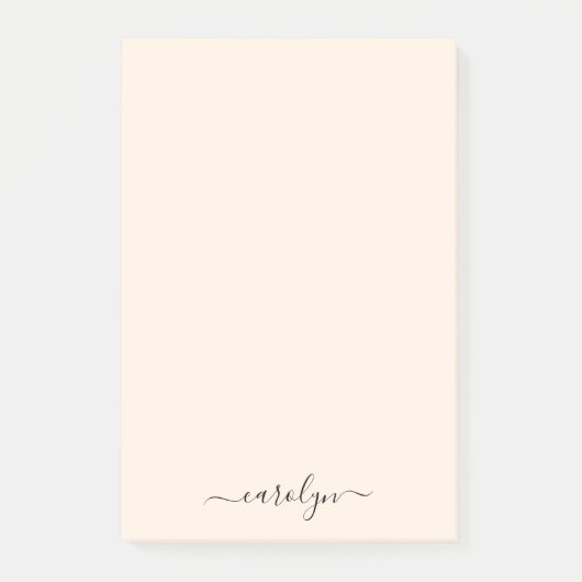 Girly Beige Monogram Modern Script Gepersonaliseer Post-it® Notes (Voorkant)