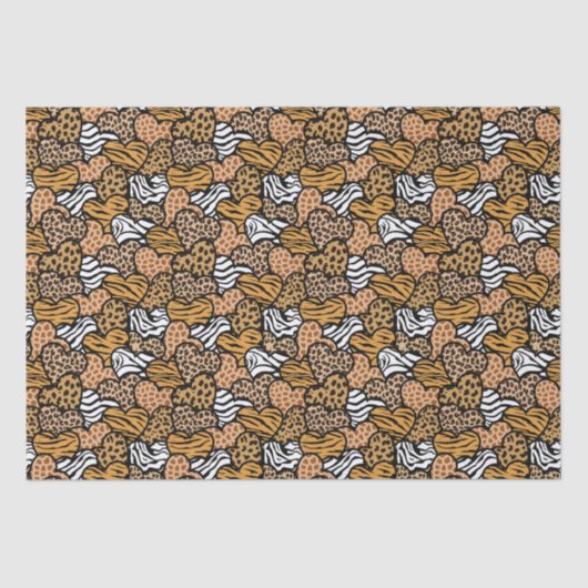 Girly Beige Speelse Dierenprint Harten Naam Tissuepapier (Voorkant)