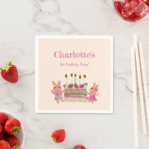 Girly Berry Sweet Bunnies Pink Kids Verjaardagsfee Servet