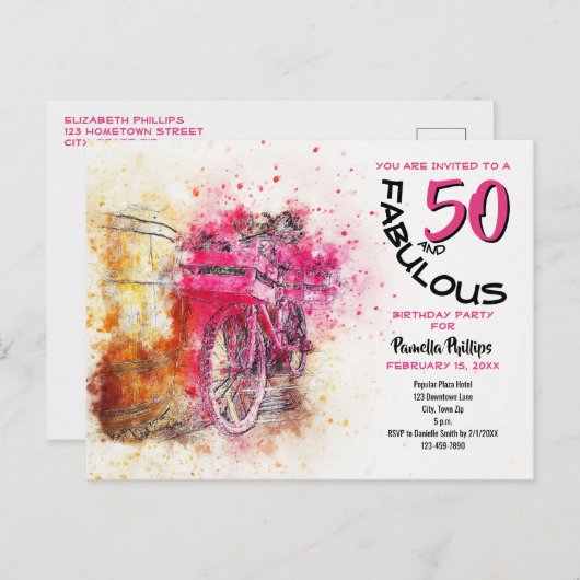 Girly Bicycle 50 et fabuleuse invitation d'anniver (Devant / Derrière)