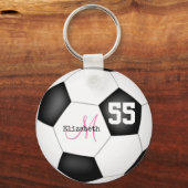 girly black and white soccer ball personalized sleutelhanger (Voorkant)