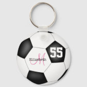 girly black and white soccer ball personalized sleutelhanger (Achterkant)