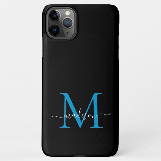 Girly Black Blue Monogram Vrouwelijk Script Naam iPhone Hoesje (Achterkant)