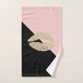 Girly Black Blush Pink Chic Glitter Lips Bad Handdoek (Handdoek)