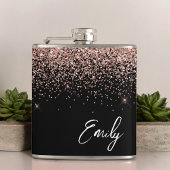 Girly Black Blush roze Rose Gold Glitter Monogram Heupfles