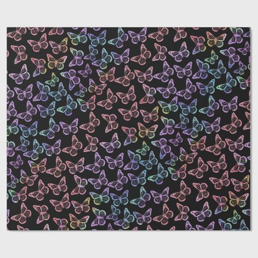  Girly Black Butterfly Pattern Iridescent Cadeaupapier (Vlak)