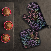  Girly Black Butterfly Pattern Iridescent Ovenwant & Pannenlap Set