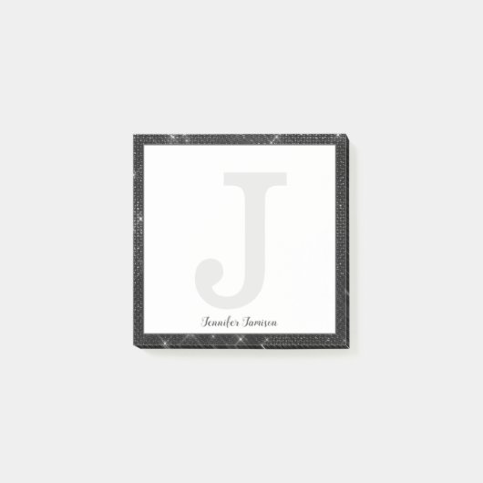 Girly Black Diamond Glitter Small Monogram Naam Post-it® Notes (Voorkant)