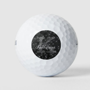 Girly Black Diamond Sparkle Cool Monogram Naam Golfballen