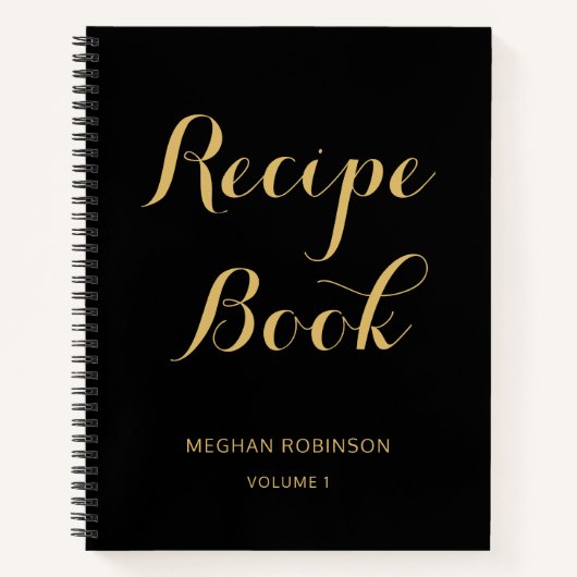 Girly Black en Gold Monogram Cookbook Recipe Notitieboek (Voorkant)