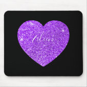 Girly Black en Paars Sparkly Faux Glitter Heart Muismat (Voorkant)