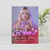 Girly Black en Pink Typografie Foto Afstuderen Kaart (Staand voorkant)