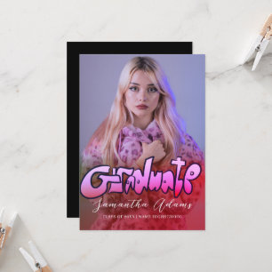 Girly Black en Pink Typografie Foto Afstuderen Kaart