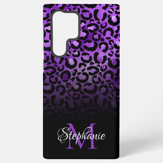 Girly Black en Violet Leopard Ombre Monogram Samsung Galaxy Hoesje (Achterkant)