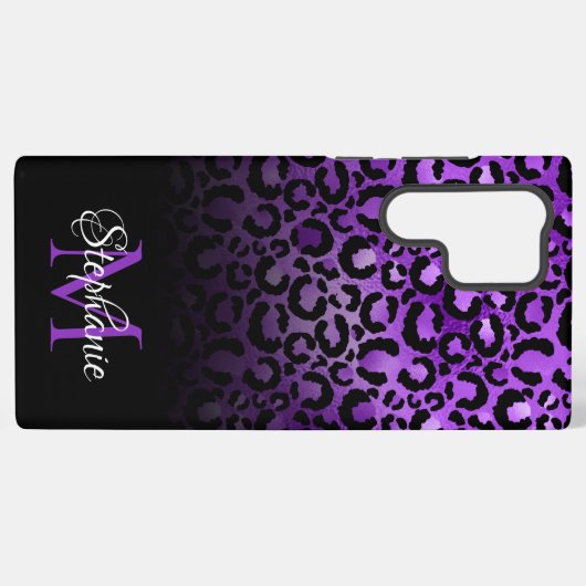 Girly Black en Violet Leopard Ombre Monogram Samsung Galaxy Hoesje (Achterkant horizontaal)