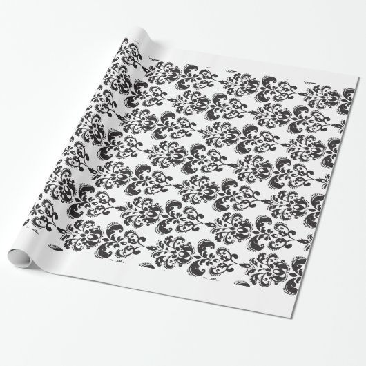 Girly Black en White  Damask Pattern 2 Cadeaupapier (Uitgerold)