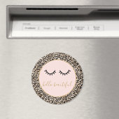 Girly Black Eyelashes Gold Glam Leopard Print Magneet (Insitu (Vaatwasser))