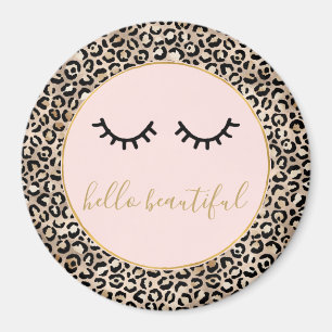 Girly Black Eyelashes Gold Glam Leopard Print Magneet