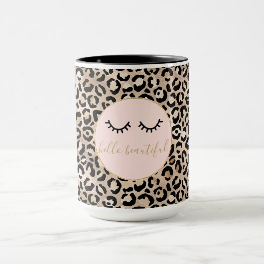 Girly Black Eyelashes Gold Glam Leopard Print   Mok (Midden)