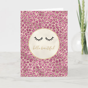 Girly Black Eyelashes Gold Pink Leopard Print Kaart
