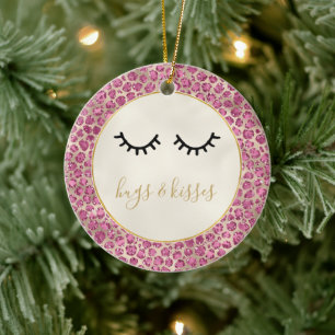 Girly Black Eyelashes Gold Pink Leopard Print Keramisch Ornament