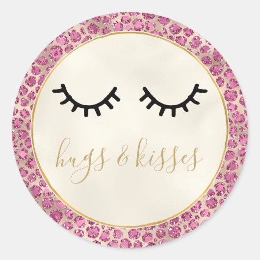 Girly Black Eyelashes Gold Pink Leopard Print Ronde Sticker (Voorkant)
