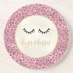 Girly Black Eyelashes Gold Pink Leopard Print Zandsteen Onderzetter
