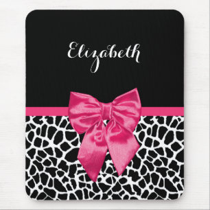 Girly Black Giraffe Animal Print Cute Hot Pink Bow Muismat